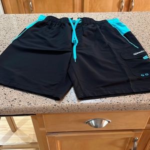 Black and blue speedo mens swim trunks
